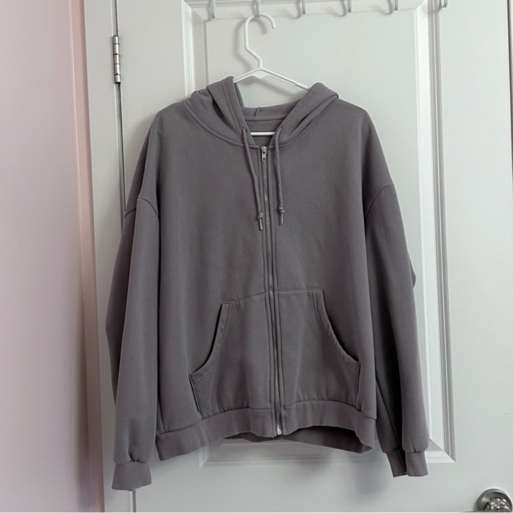 korean lilac gray zip up sweater